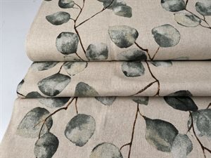 Dekostof - hør look med fine blide eucalyptus planter